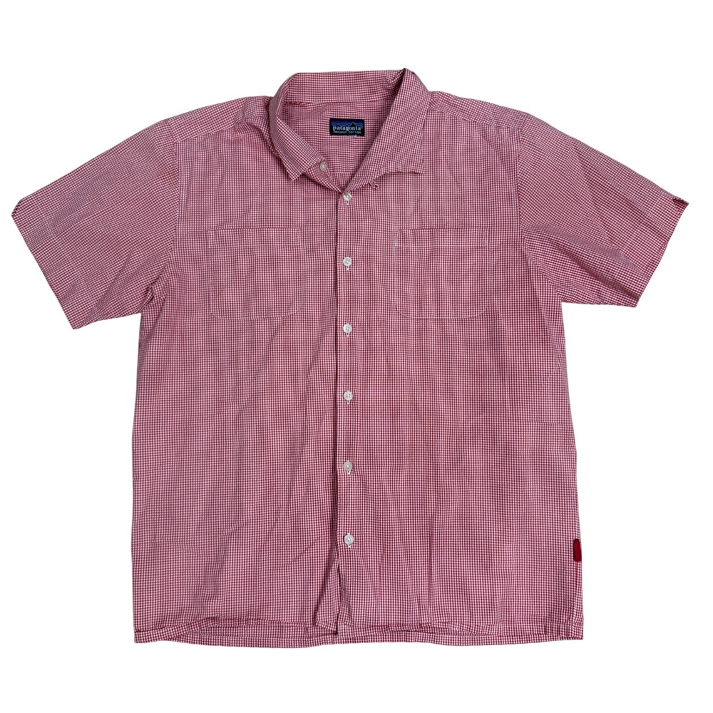 Patagonia Mens Red Gingham Organic Cotton Short Sleeve Button Down Shirt XL